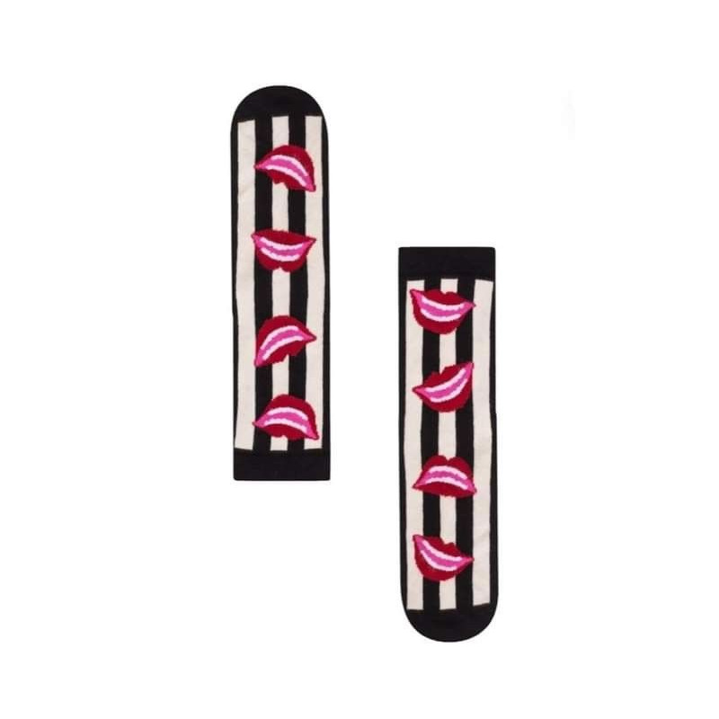 Βαμβακερές κάλτσες ριγέ με τύπωμα χείλη