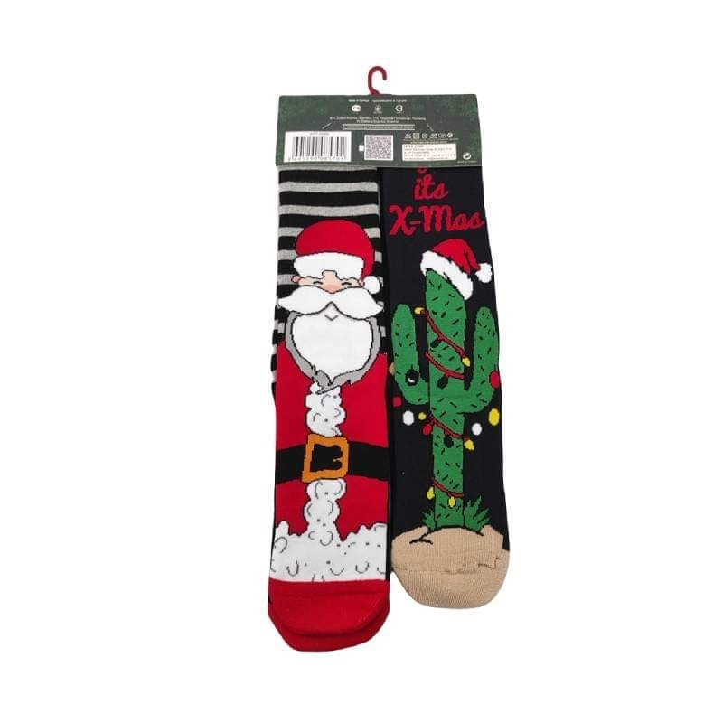 Γυναικείες Μακριές Βαμβακερές Χριστουγεννιάτικες Κάλτσες Christmas Socks F7 Σετ 2 ζευγάρια Χρώματος (Μαύρο-Γκρι)