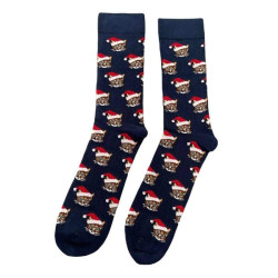 Men Christmas Socks L31 Ανδρικές  Βαμβακερές Μακριές Χριστουγενιάτικες  Κάλτσες με σχέδιο σε σκούρο Μπλέ  χρώμα