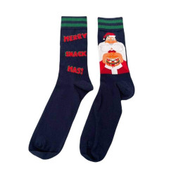 Men Christmas Socks L84 Ανδρικές  Βαμβακερές Μακριές Χριστουγενιάτικες  Κάλτσες με σχέδιο σε Μπλέ χρώμα