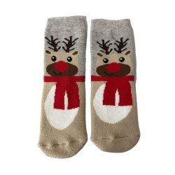 Kids Christmas Socks R17 Παιδικές Βαμβακερές Χριστουγεννιάτικες Κάλτσες  με σχέδιο σε Μπεζ  χρώμα