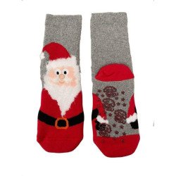 Kids Christmas Socks R19 Παιδικές Αντιολισθητικές Βαμβακερές Χριστουγεννιάτικες Κάλτσες  με σχέδιο σε Γκρί -Κόκκινο χρώμα
