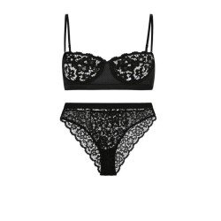 Γυναικείο Σετ Εσωρούχων με δίχτυ και δαντέλα σε Μαύρο χρώμα