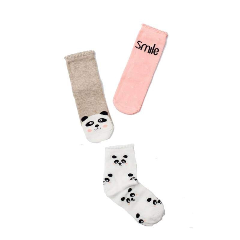 Παιδικές Κάλτσες Σετ 3τμχ με σχέδιο Panda σε Ροζ, Μεζ και Λευκό χρώμα