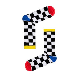 Ανδρικές  Μακριές Βαμβακερές Κάλτσες με σχέδιο Σκακιέρα σε Λευκό -Μαύρο χρώμα