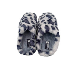 Γυναικείες Χειμωνιάτικες Γούνινες  Animal Print Παντόφλες σε Γκρί  χρώμα