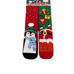 Γυναικείες Μακριές Βαμβακερές Χριστουγεννιάτικες Κάλτσες Christmas Socks F26 Σετ 2 ζευγάρια Χρώματος Πράσινο - Κόκκινο