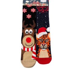 Γυναικείες Μακριές Βαμβακερές Χριστουγεννιάτικες Κάλτσες Christmas Socks F28  Σετ 2 ζευγάρια Χρώματος Κόκκινο -Μαύρο