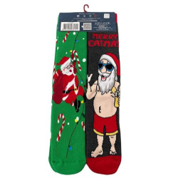 Γυναικείες Μακριές Βαμβακερές Χριστουγεννιάτικες Κάλτσες Christmas Socks F29 Σετ 2 ζευγάρια Χρώματος Πράσινο -Γκρί