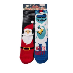 Γυναικείες Μακριές Βαμβακερές Χριστουγεννιάτικες Κάλτσες Christmas Socks F33  Σετ 2 ζευγάρια Χρώματος Μπλέ -Κόκκινο