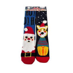 Γυναικείες Μακριές Βαμβακερές Χριστουγεννιάτικες Κάλτσες Christmas Socks F45 Σετ 2 ζευγάρια Χρώματος Μαύρο - Μπλέ