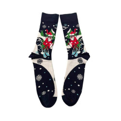 Men Christmas Socks L97 Ανδρικές  Βαμβακερές Μακριές Χριστουγενιάτικες  Κάλτσες με σχέδιο σε Μπλέ χρώμα