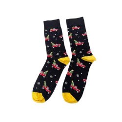 Men Christmas Socks L118  Ανδρικές  Βαμβακερές Μακριές Χριστουγενιάτικες  Κάλτσες με σχέδιο σε Μαύρο  χρώμα