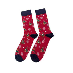 Men Christmas Socks L124  Ανδρικές  Βαμβακερές Μακριές Χριστουγενιάτικες  Κάλτσες με σχέδιο σε Κόκκινο χρώμα