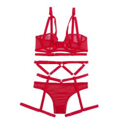 Γυναικείο Σετ Εσωρούχων με Bandage και Brazil με Ζαρτιέρα σε Κόκκινο χρώμα