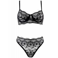 Γυναικείο Δαντελένιο Σετ εσωρούχων με Ψηλόμεσο Brazil Σλιπ σε Μαύρο  χρώμα