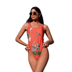 Chic Mess Coral Zebra Swimsuit Γυναικείο Ολόσωμο Μαγιό Chic Mess με σχέδιο Ζέβρα σε Κοραλί χρώμα