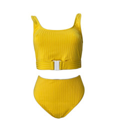 Γυναικείο Ψηλόμεσο Sporty Bikini με διακοσμητική ζώνη σε Κίτρινο χρώμα