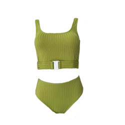 Γυναικείο Ψηλόμεσο Sporty Bikini με διακοσμητική ζώνη σε Λαχανί χρώμα