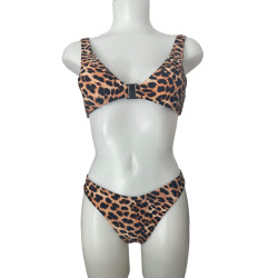 Γυναικείο Animal Print  Σετ Μπικίνι με μπροστινό κούμπωμα σε Καφέ- Μαύρο χρώμα