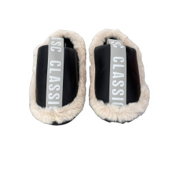 Γυναικείες Αντιολισθητικές  παντόφλες με γούνινη επένδυση , σχέδιο Classic σε Μαύρο χρώμα