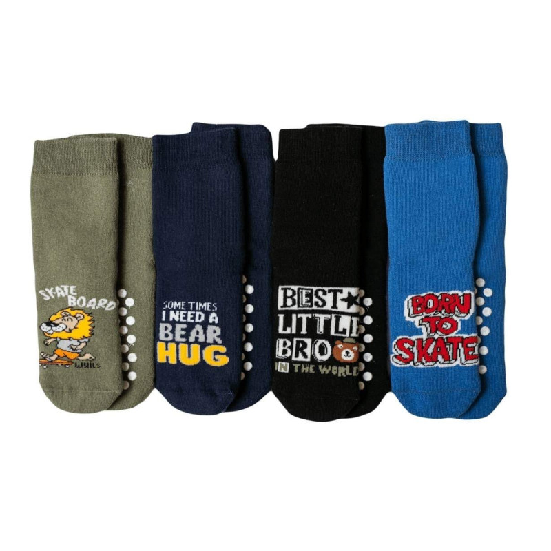 Παιδικές Κάλτσες Πετσετέ με Abs Τάπες Σετ I Need a Hug σε Μαύρο, Πράσινο και Μπλέ χρώμα