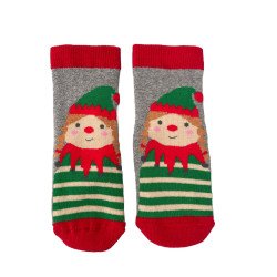 Kids Christmas Socks R57 Παιδικές Αντιολισθητικές Βαμβακερές Χριστουγεννιάτικες Κάλτσες  με σχέδιο σε Κόκκινο - Πράσινο χρώμα