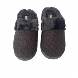 Γυναικείες Αντιολισθητικές  Παντόφλες με σχέδιο  και εσωτερική γούνινη επένδυση σε Μαύρο χρώμα