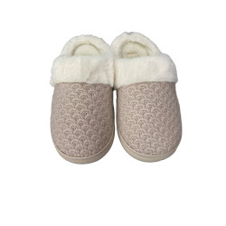 Γυναικείες Αντιολισθητικές  Παντόφλες με σχέδιο  και εσωτερική γούνινη επένδυση σε Μπεζ χρώμα