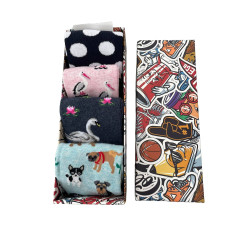 Mix Gift Socks Box  J91 Γυναικείες Μακριές  Βαμβακερές Κάλτσες με σχέδιο Συσκευασία  4 τμχ