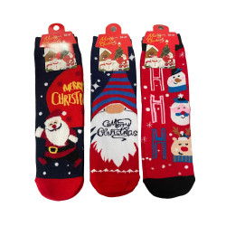 Χριστουγενιάτικες Κάλτσες Merry Christmas  802 με σχέδιο  Σετ 3 τμχ σε Κόκκινο, Μπλέ & Μαύρο χρώμα