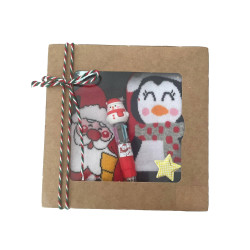 Παιδικό Christmas Gift Set με 2 ζευγάρια Χριστουγεννιάτικες Κάλτσες σε Κόκκινο και Μπλε χρώμα
