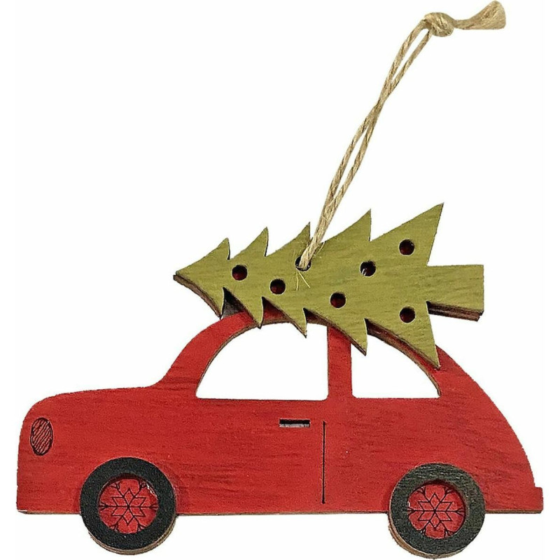 Χριστουγεννιάτικο Ξύλινο Κρεμαστό Στολίδι Αυτοκίνητο με Δέντρο σε Κόκκινο χρωμα
