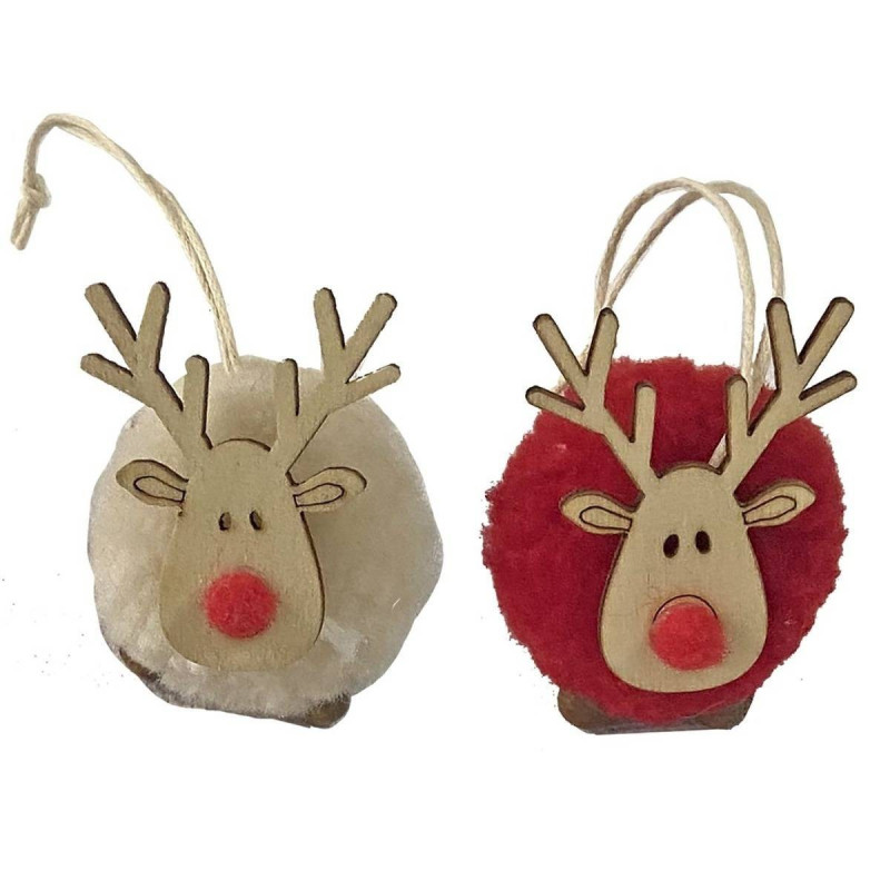 Στολίδι Κρεμαστό σχέδιο Μπάλα -Ταρανδος Σετ 2 τμχ σε Κόκκινο & Μπεζ χρωμα