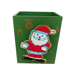 Ξύλινη Μολυβοθηκη Σχέδιο Santa 2 σε Πράσινο χρώμα