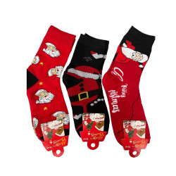 Χριστουγενιάτικες Κάλτσες Merry Christmas  820 με σχέδιο  Σετ 3 τμχ σε Κοκκινο & Μαύρο χρώμα