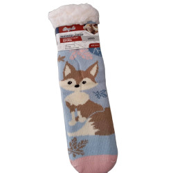 Αντιολισθητικες Καλτσοπαντοφλες σχέδιο Αλεπού σε Σιελ - Ροζ Χρώμα