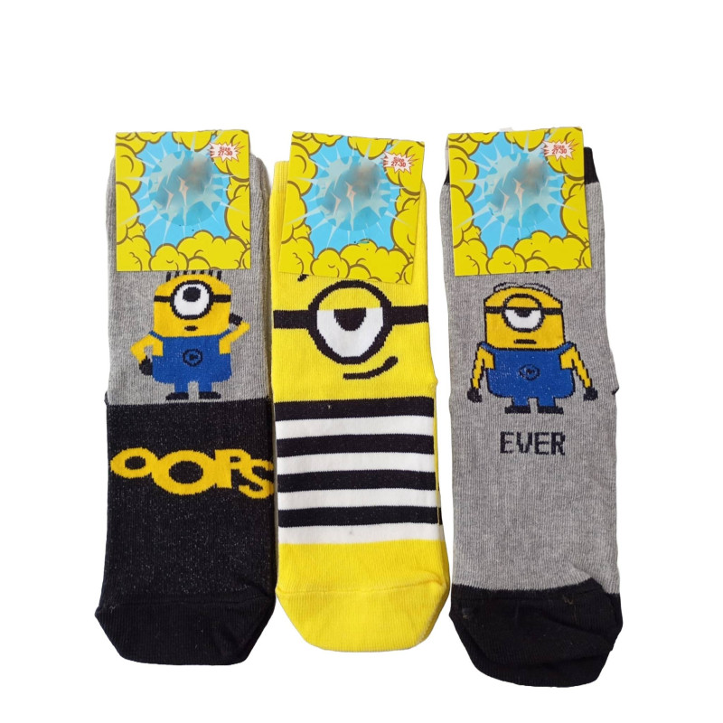 Παιδικές Κάλτσες σχέδιο Minions Σετ 3 τμχ σε Κιτρινο & Γκρί χρώμα