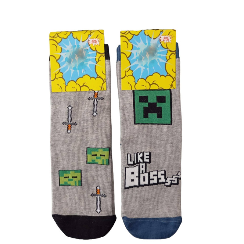 Παιδικές Κάλτσες σχέδιο Minecraft   Σετ 2 τμχ σε Γκρι χρωμα