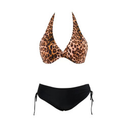 Γυναικείο Μαγιό Σετ Μπικίνι plus size σχέδιο animal print σε Μαύρο Καφε χρωμα