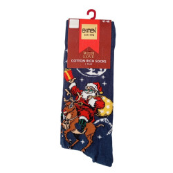 Men Christmas Socks L98 Ανδρικές  Βαμβακερές Μακριές Χριστουγενιάτικες  Κάλτσες με σχέδιο σε Μπλέ  χρώμα