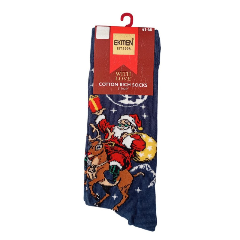 Men Christmas Socks L98 Ανδρικές  Βαμβακερές Μακριές Χριστουγενιάτικες  Κάλτσες με σχέδιο σε Μπλέ  χρώμα