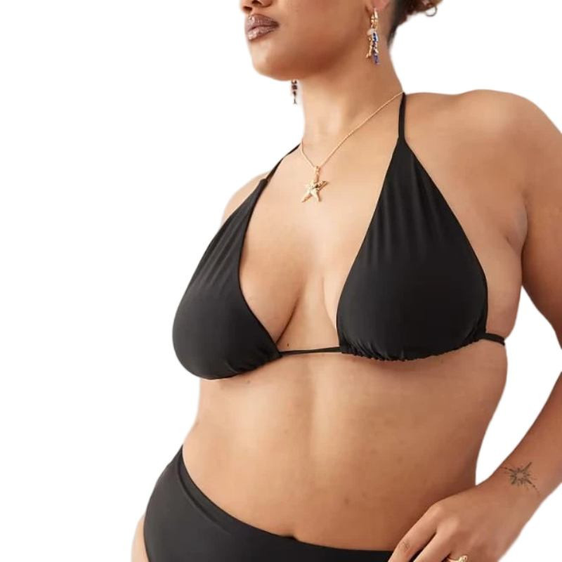 Γυναικείο Bikini Top Τριγωνακι  με ενίσχυση Plus Size σε Μαύρο χρώμα