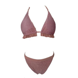 Γυναικείο Σετ Μπικίνι Τριγωνάκι με βολάν κάτω απο το στήθος σε Ροζ χρώμα