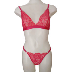 Γυναικείο Δαντελενιο Σετ Bralette και string σε Φούξια χρώμα