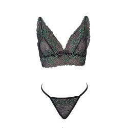 Γυναικείο Σετ Εσωρούχων Δαντελενιο Bralette με String σε Πράσινο -Μαυρο χρώμα