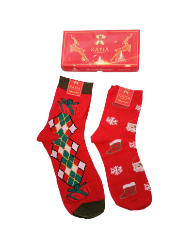 Χριστουγεννιάτικες Κάλτσες Σετ 2 ζεύγη για Ζευγάρια  σε Κουτάκι δώρου (P678)