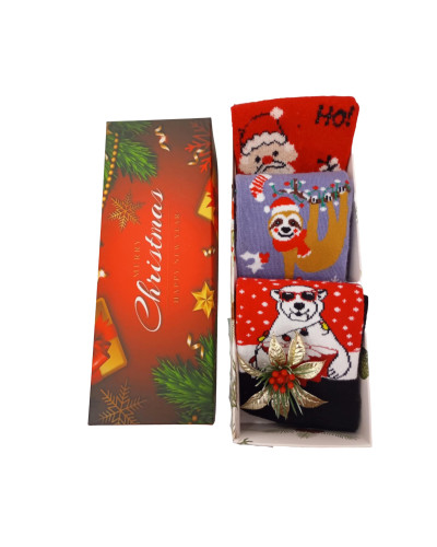 Christmas Mix Gift Socks Box T07  Ανδρικές Μακριές Χριστουγεννιάτικες Κάλτσες με σχέδιο Συσκευασία 3 τμχ
