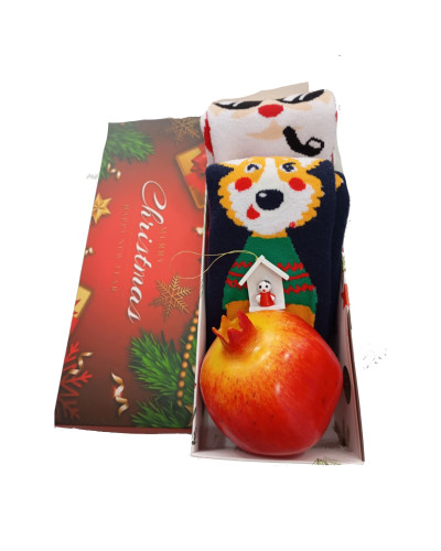 Tengda Gift Set  965  με 2 ζευγάρια Χριστουγεννιάτικες Κάλτσες  & Διακοσμητικό Ρόδι