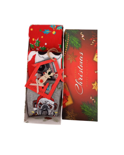 Christmas Mix Gift Socks Box T15 Ανδρικές Πολύχρωμες  Μακριές Χριστουγεννιάτικες Κάλτσες με σχέδιο Συσκευασία 3 τμχ